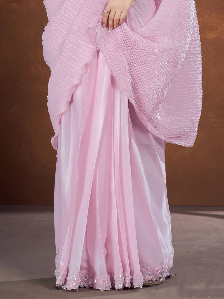 Marvelous Lilac Silk Reception Wear Pleated Saree With Blouse
