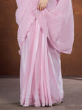Marvelous Lilac Silk Reception Wear Pleated Saree With Blouse