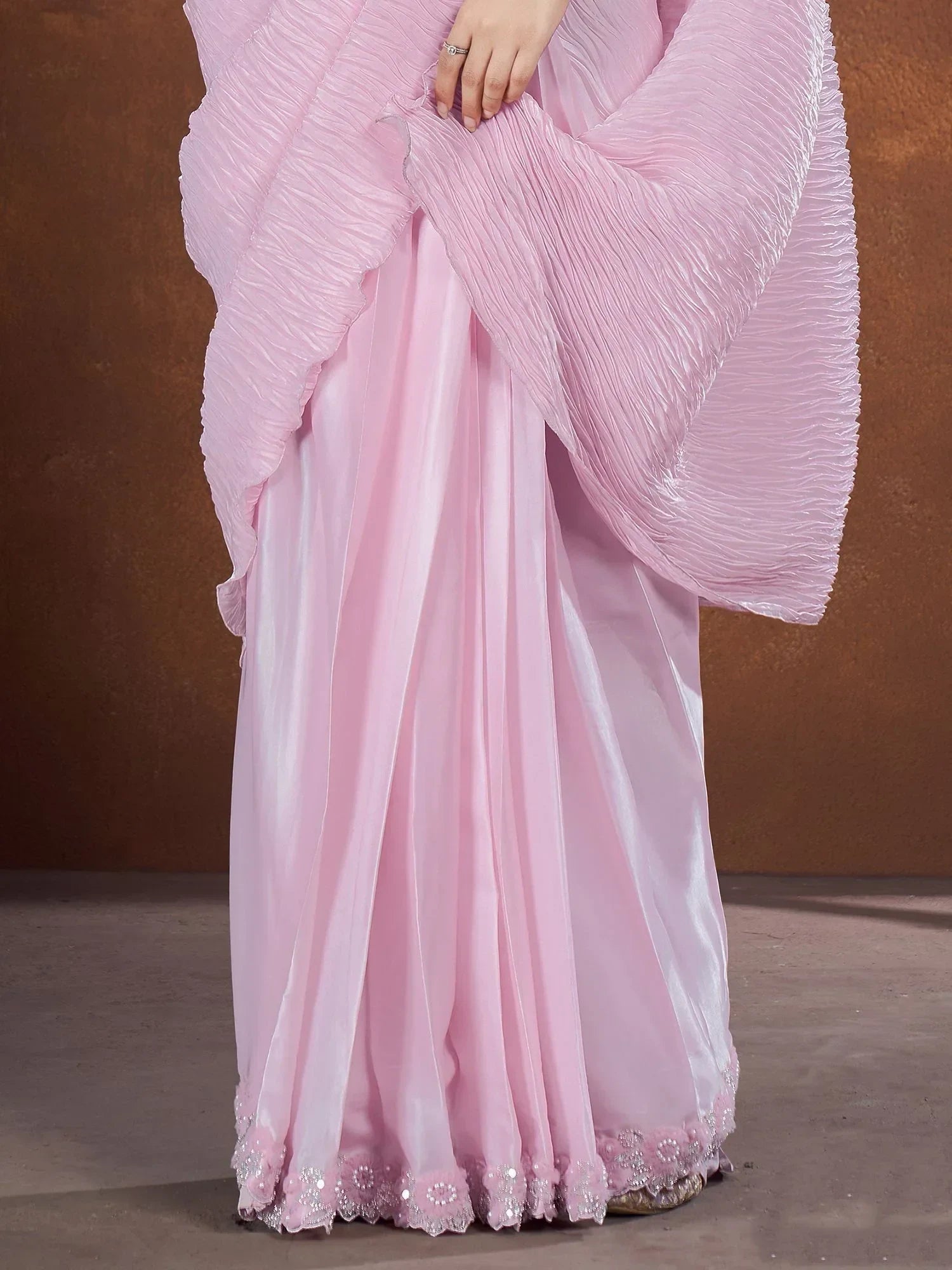 Marvelous Lilac Silk Reception Wear Pleated Saree With Blouse