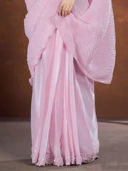 Marvelous Lilac Silk Reception Wear Pleated Saree With Blouse
