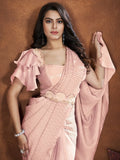 Outstanding Peach Silk Designer Pleated Saree With Blouse