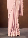 Outstanding Peach Silk Designer Pleated Saree With Blouse