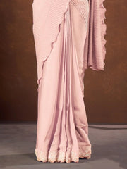 Outstanding Peach Silk Designer Pleated Saree With Blouse