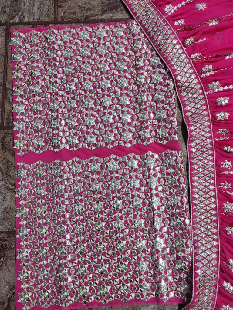 Amazing Punch Pink Zari Foil Mirror Georgette Wedding Wear Lehenga Choli