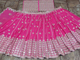 Amazing Punch Pink Zari Foil Mirror Georgette Wedding Wear Lehenga Choli
