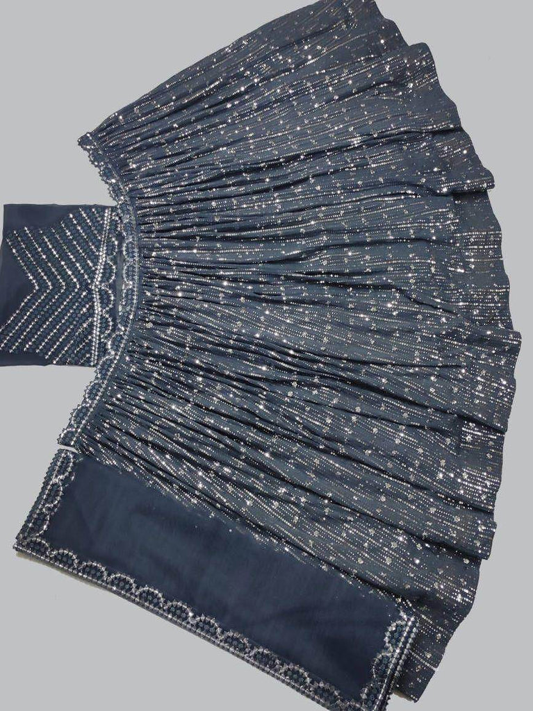 Unique Grey Thread Foil Mirror Georgette Party Wear Lehenga Choli