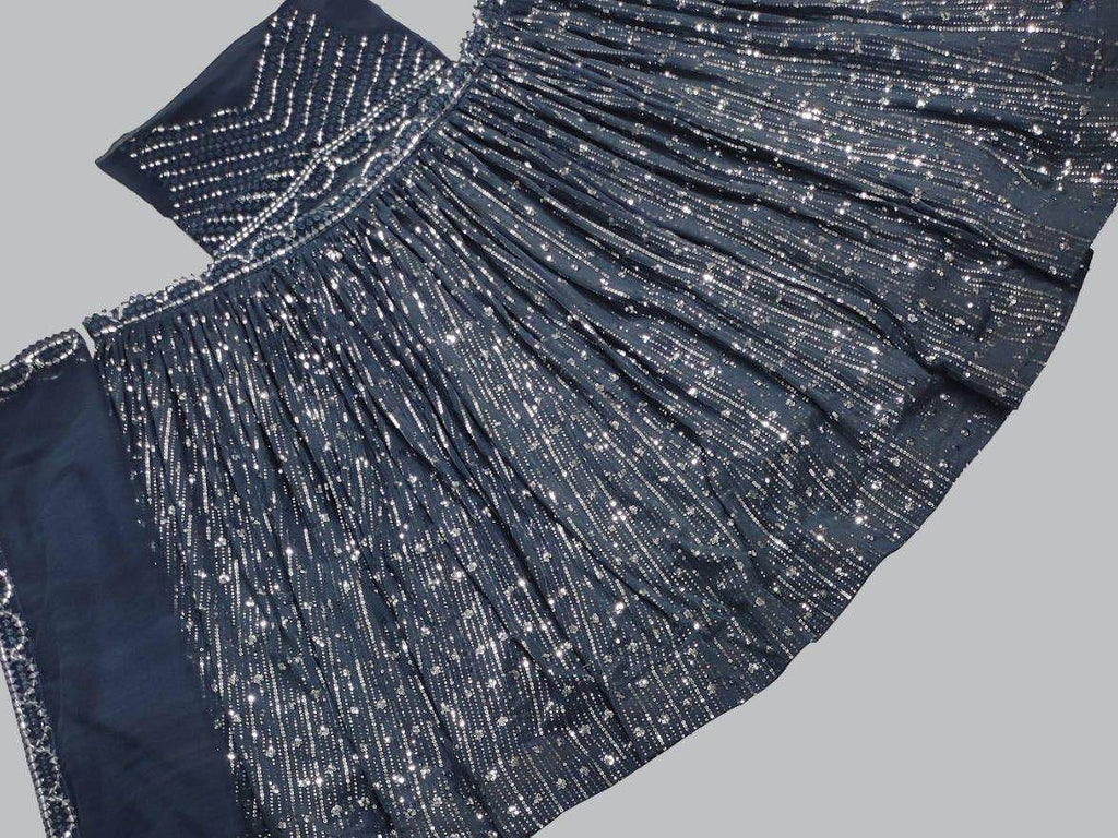 Unique Grey Thread Foil Mirror Georgette Party Wear Lehenga Choli