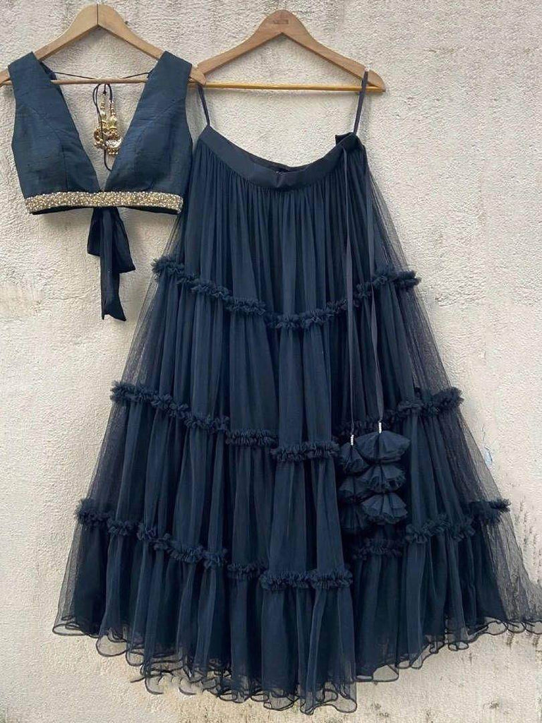 Incredible Blue Ruffle Net Party Wear Lehenga Choli