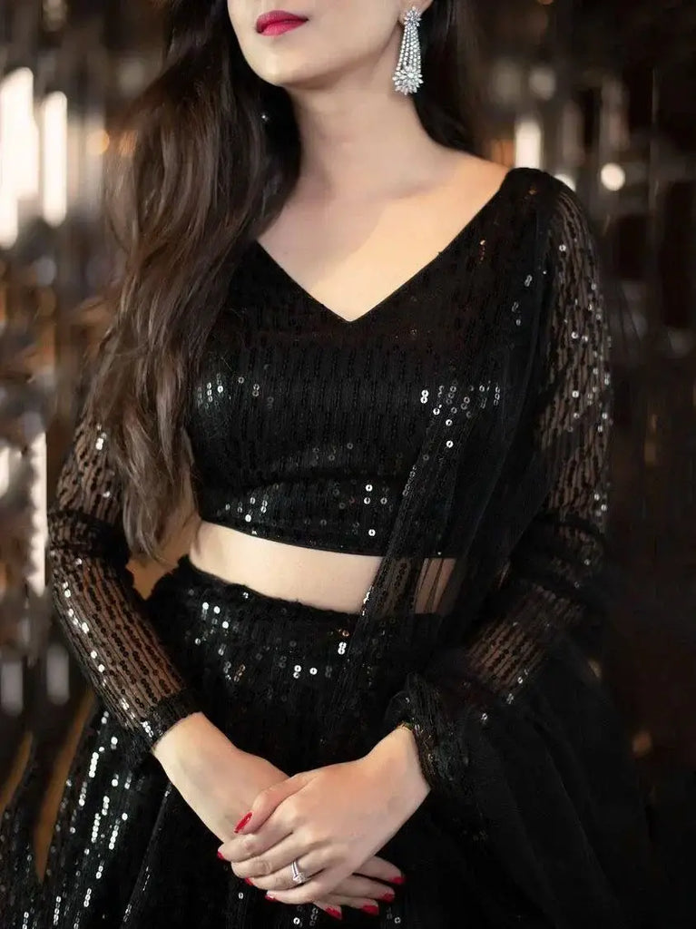 Black Sequins Heavy Net Party Wear Lehenga Choli With Dupatta