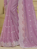 Amazing Baby Pink Moti Work Organza Wedding Wear Saree With Blouse