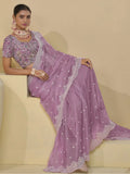 Amazing Baby Pink Moti Work Organza Wedding Wear Saree With Blouse