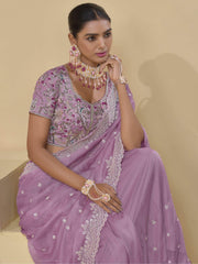 Amazing Baby Pink Moti Work Organza Wedding Wear Saree With Blouse