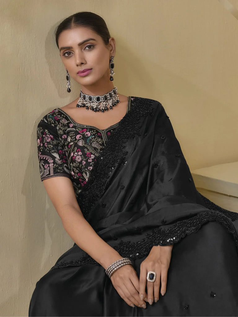 Spectacular Black Cut Dana Work Organza Event Wear Saree With Blouse