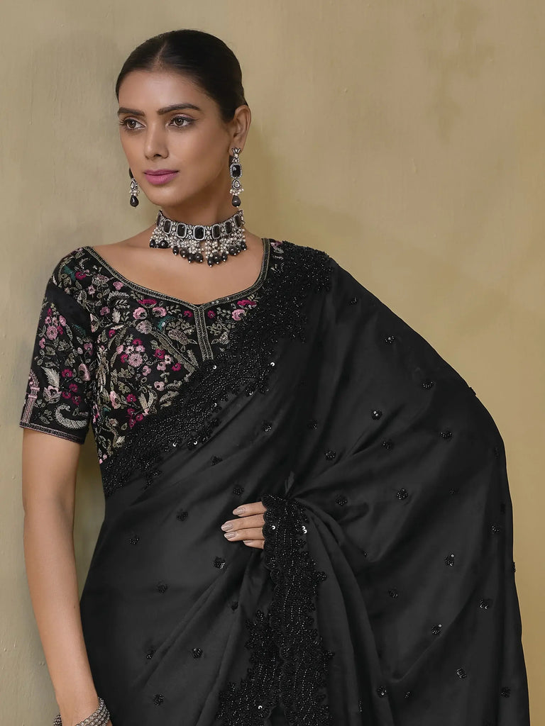 Spectacular Black Cut Dana Work Organza Event Wear Saree With Blouse