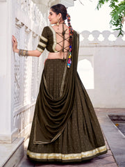 Fascinating Mehendi Zari Weaving Chanderi Lehenga Choli With Dupatta
