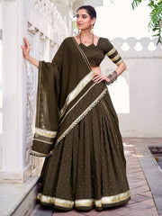 Fascinating Mehendi Zari Weaving Chanderi Lehenga Choli With Dupatta