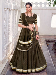 Fascinating Mehendi Zari Weaving Chanderi Lehenga Choli With Dupatta