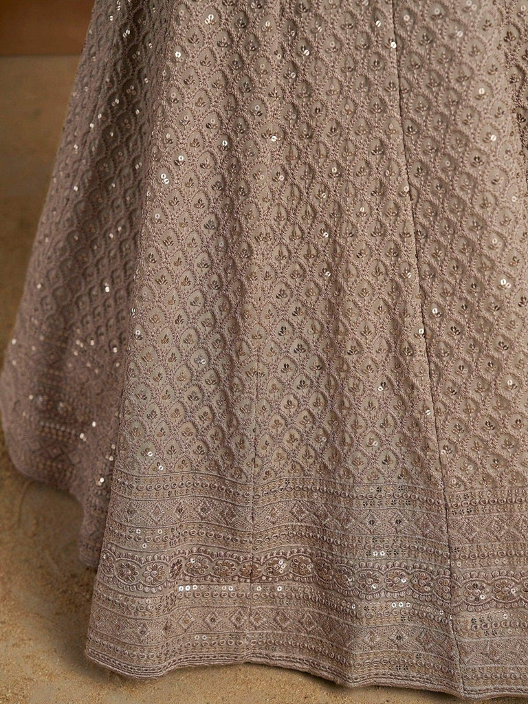 Monochrome Grey Sequins Georgette Event Wear Lehenga Choli With Dupatta - Ethnic Plus In