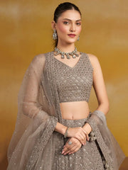 Monochrome Grey Sequins Georgette Event Wear Lehenga Choli With Dupatta - Ethnic Plus In