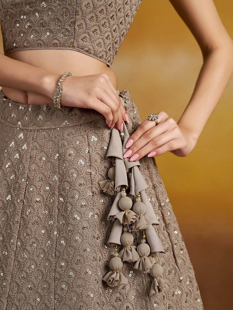 Monochrome Grey Sequins Georgette Event Wear Lehenga Choli With Dupatta - Ethnic Plus In