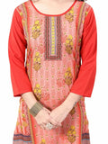 Orange Digital Floral Printed Crepe Readymade Kurti