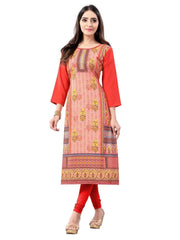 Orange Digital Floral Printed Crepe Readymade Kurti