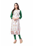 White-Green Digital Floral Printed Crepe Readymade Kurti