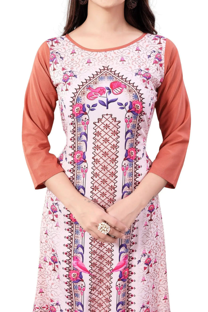 Pink-Peach Digital Floral Printed Readymade Kurti