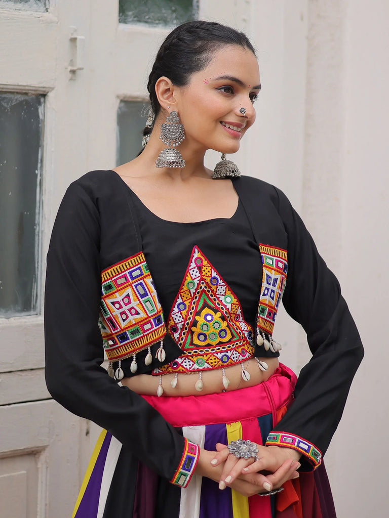 Tantalizing Multi-Color Silk Navratri Wear Lehenga Choli With Koti