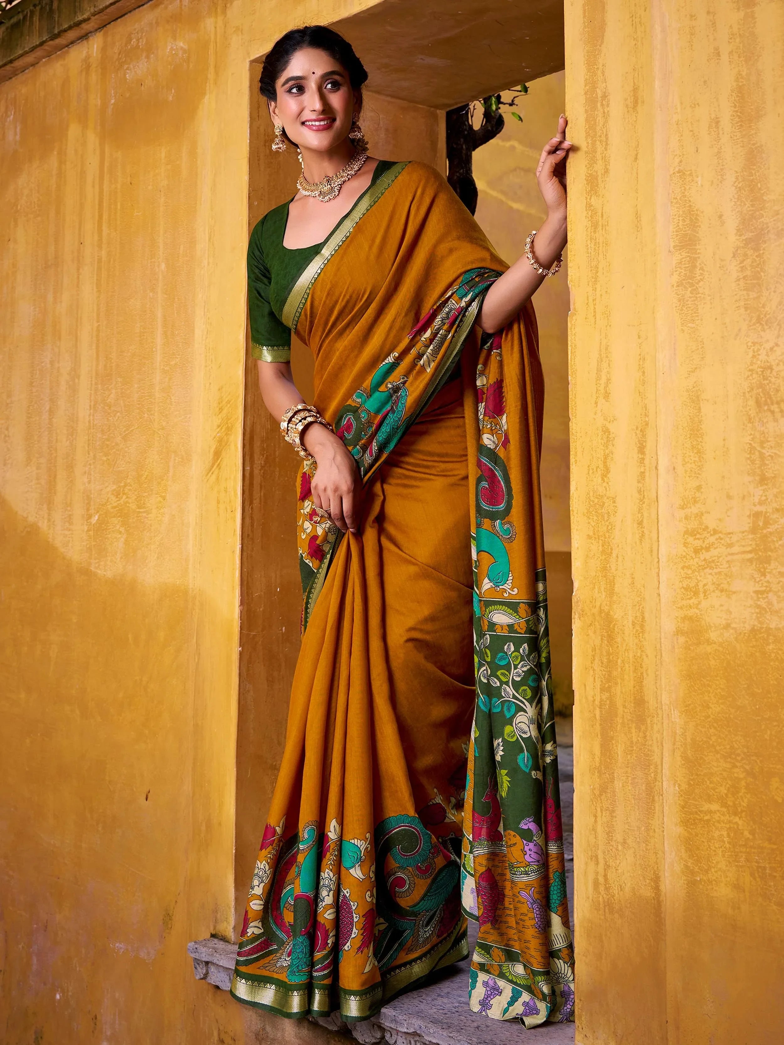 Enchanting Mustard Yellow Chanderi Weaving Saree With Blouse