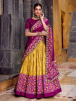 Tantalizing Mustard Yellow Ikkat Printed Silk Lehenga Choli