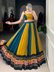 Artistic Mustard Yellow Rayon Gamthi Work Navratri Wear Lehenga Choli