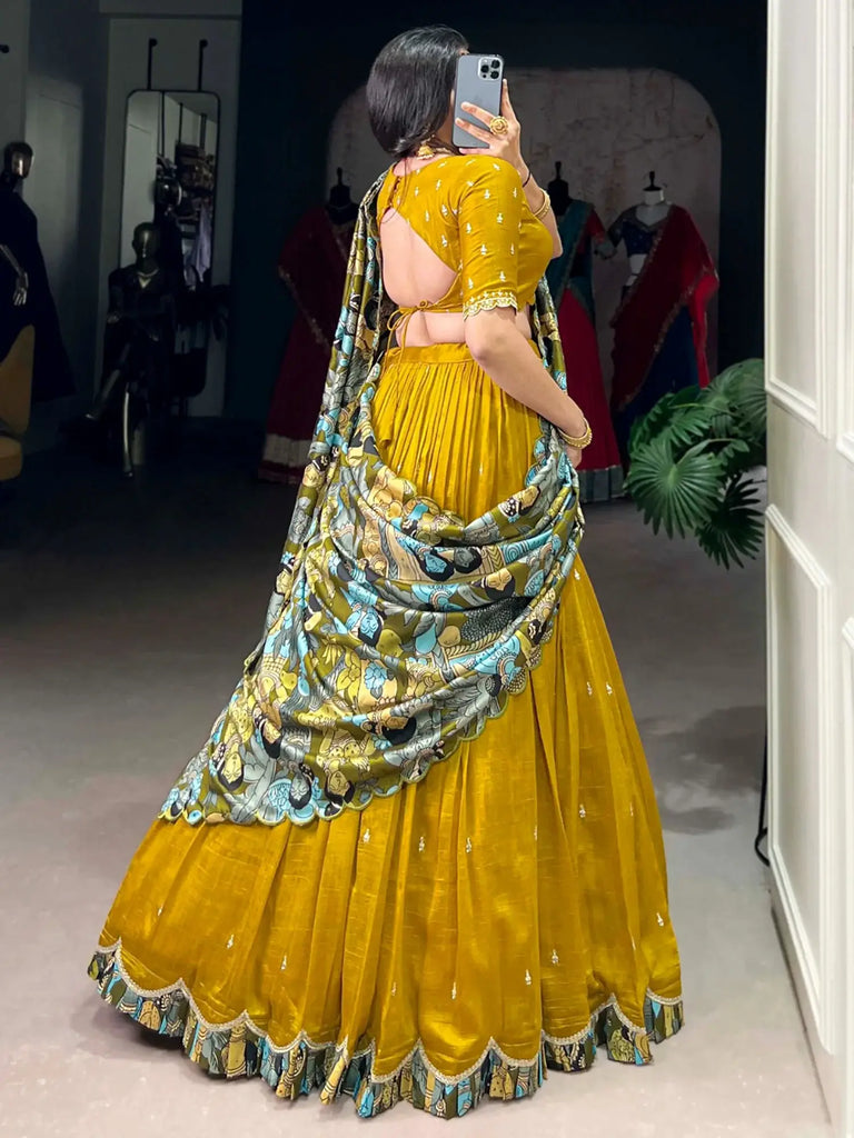 Captivating Yellow Sequins Silk Festival Wear Lehenga Choli 