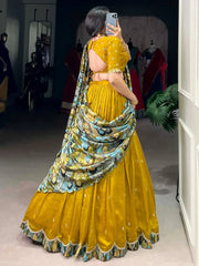 Captivating Yellow Sequins Silk Festival Wear Lehenga Choli 