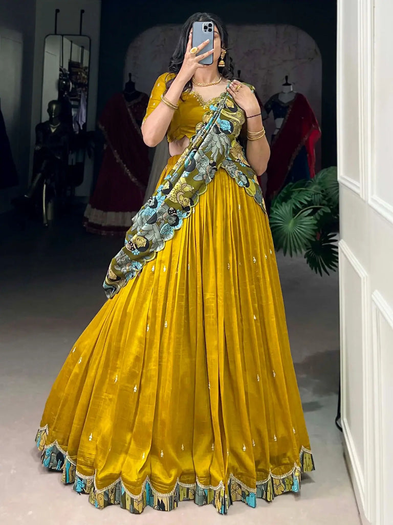 Captivating Yellow Sequins Silk Festival Wear Lehenga Choli 