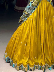 Captivating Yellow Sequins Silk Festival Wear Lehenga Choli 