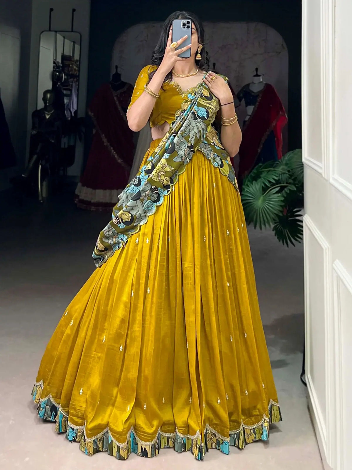 Captivating Yellow Sequins Silk Festival Wear Lehenga Choli 