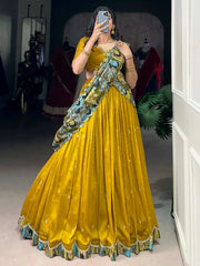 Captivating Yellow Sequins Silk Festival Wear Lehenga Choli 