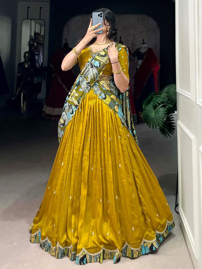 Captivating Yellow Sequins Silk Festival Wear Lehenga Choli 
