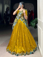 Captivating Yellow Sequins Silk Festival Wear Lehenga Choli 