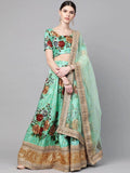 Green Floral Semi-Stitched Myntra Lehenga & Unstitched Blouse with Dupatta