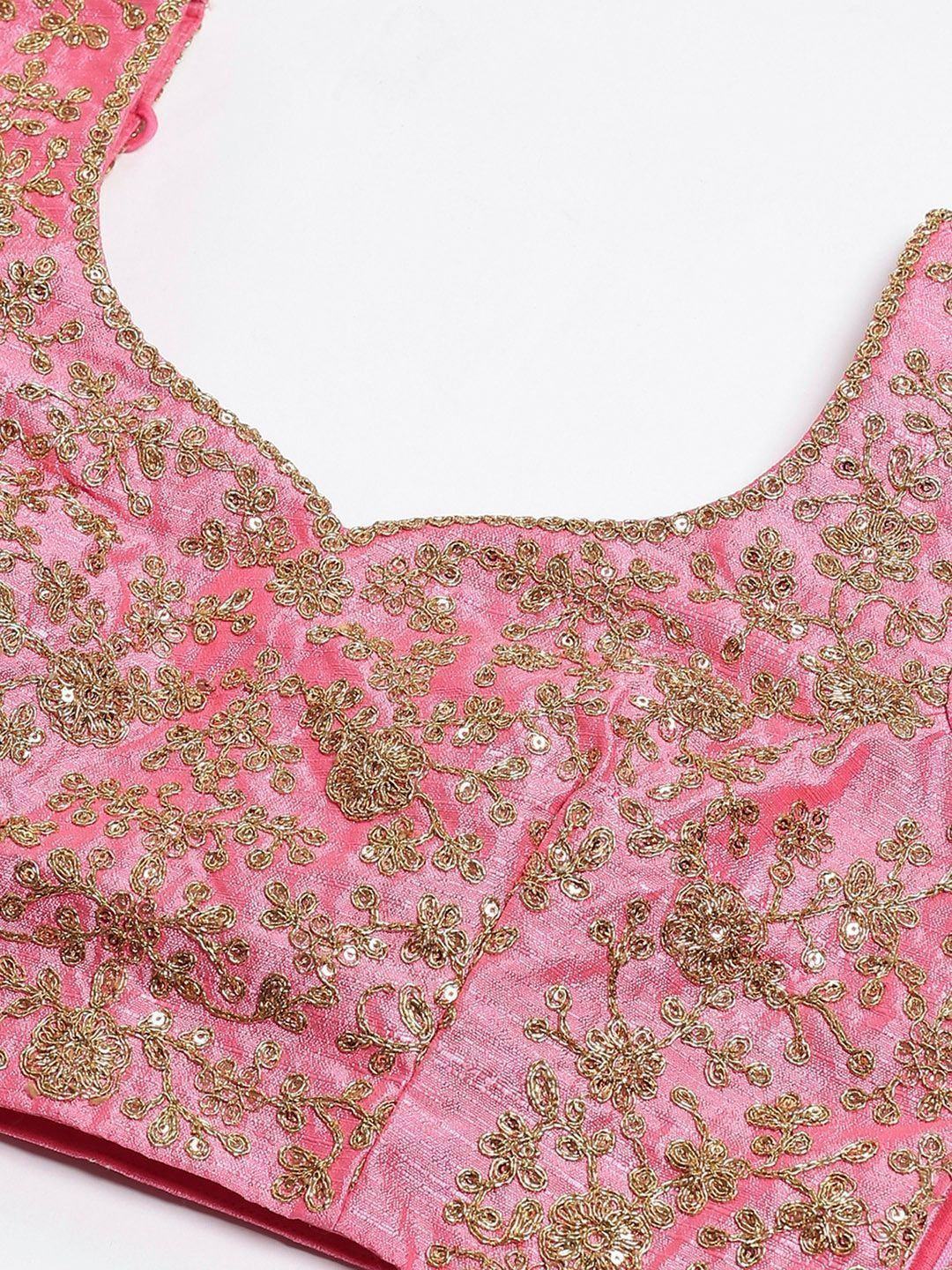 Purple & Pink Semi-Stitched Myntra Lehenga & Unstitched Blouse with Dupatta