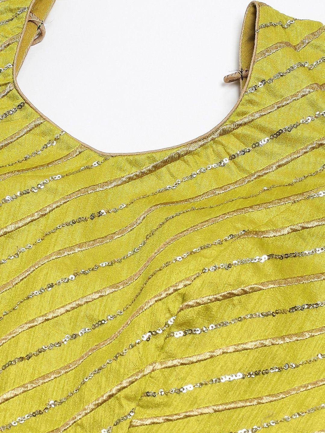 Yellow ethnic blouse with gold thread and sequin detailing, perfect for lehenga choli or saree