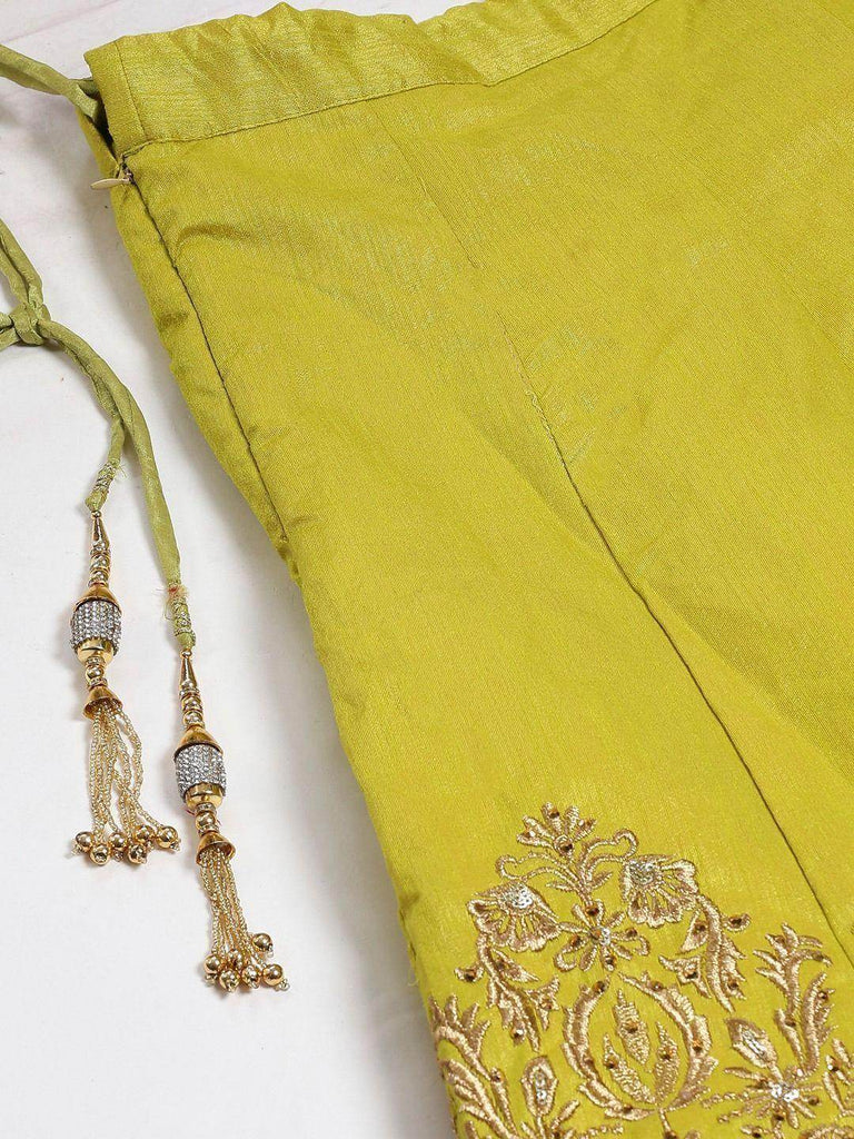 Lime Green & Gold-Toned Embroidered Semi-Stitched Myntra Lehenga & Unstitched Blouse with Dupatta