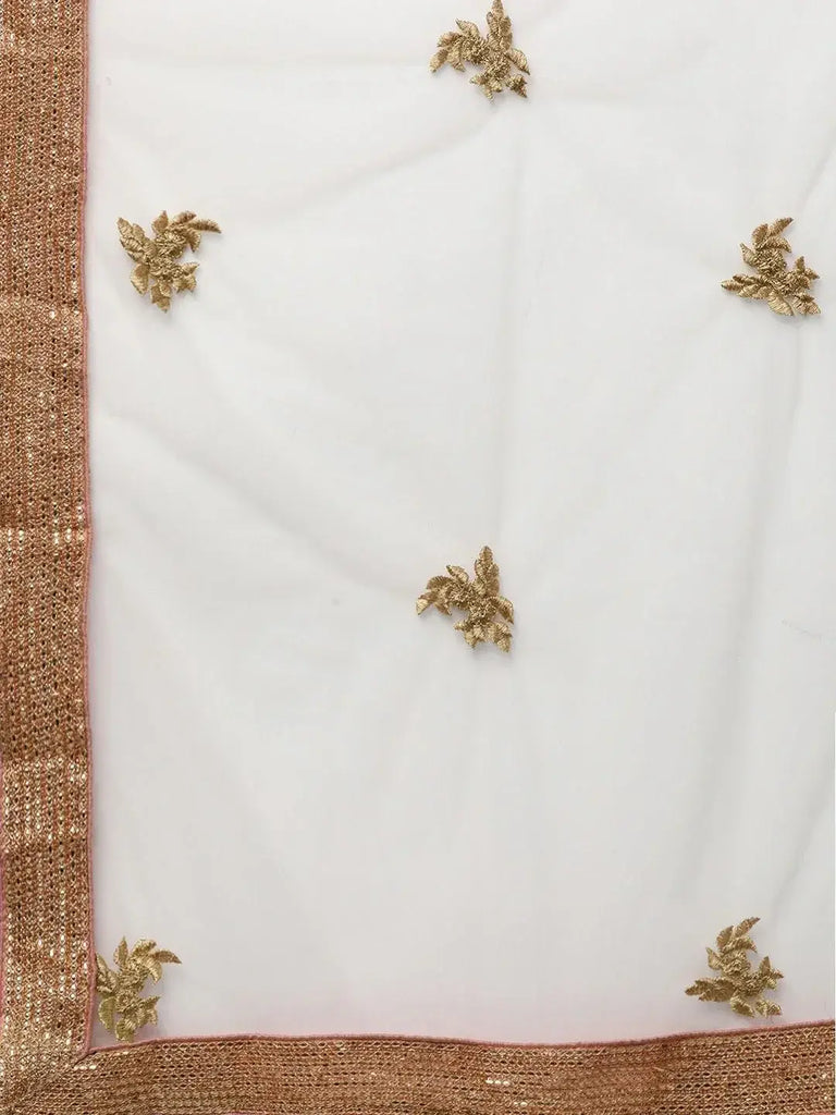 Turquoise Blue & Peach-Coloured Embroidered Semi-Stitched Myntra Lehenga & Unstitched Blouse with Dupatta