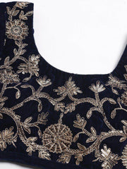 Navy Blue & Golden Semi-Stitched Myntra Lehenga with Unstitched Choli