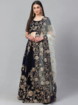 Navy Blue & Golden Semi-Stitched Myntra Lehenga with Unstitched Choli