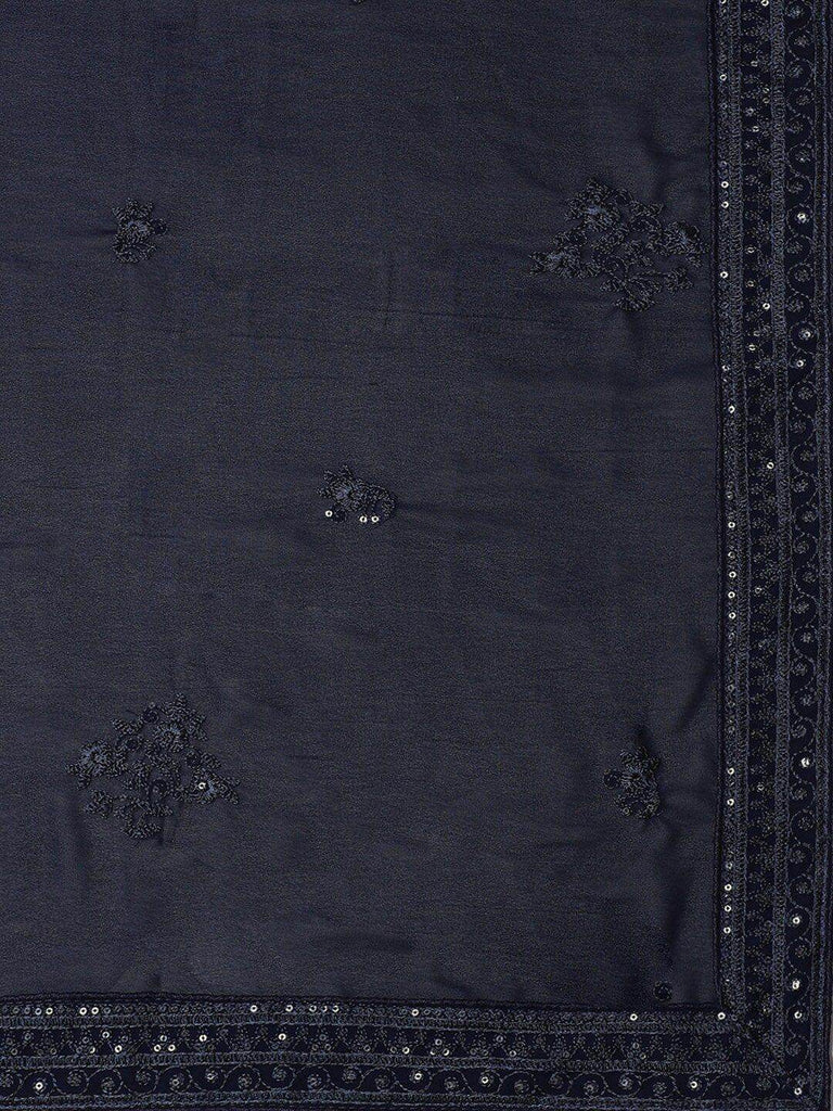 Navy Blue Embroidered Semi-Stitched Myntra Lehenga with Dupatta