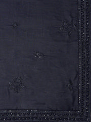 Navy Blue Embroidered Semi-Stitched Myntra Lehenga with Dupatta