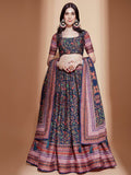 Classic Navy-Blue Digital Printed Chinon Navratri Wear Lehenga Choli